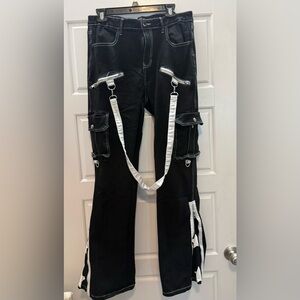 Social Collision Black Pants with White Straps, sz 13